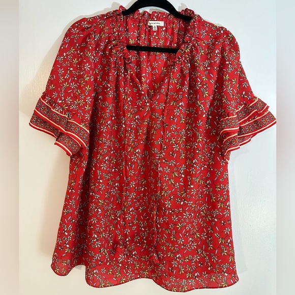 Max Studio Red Floral top 1X - Picture 1 of 4